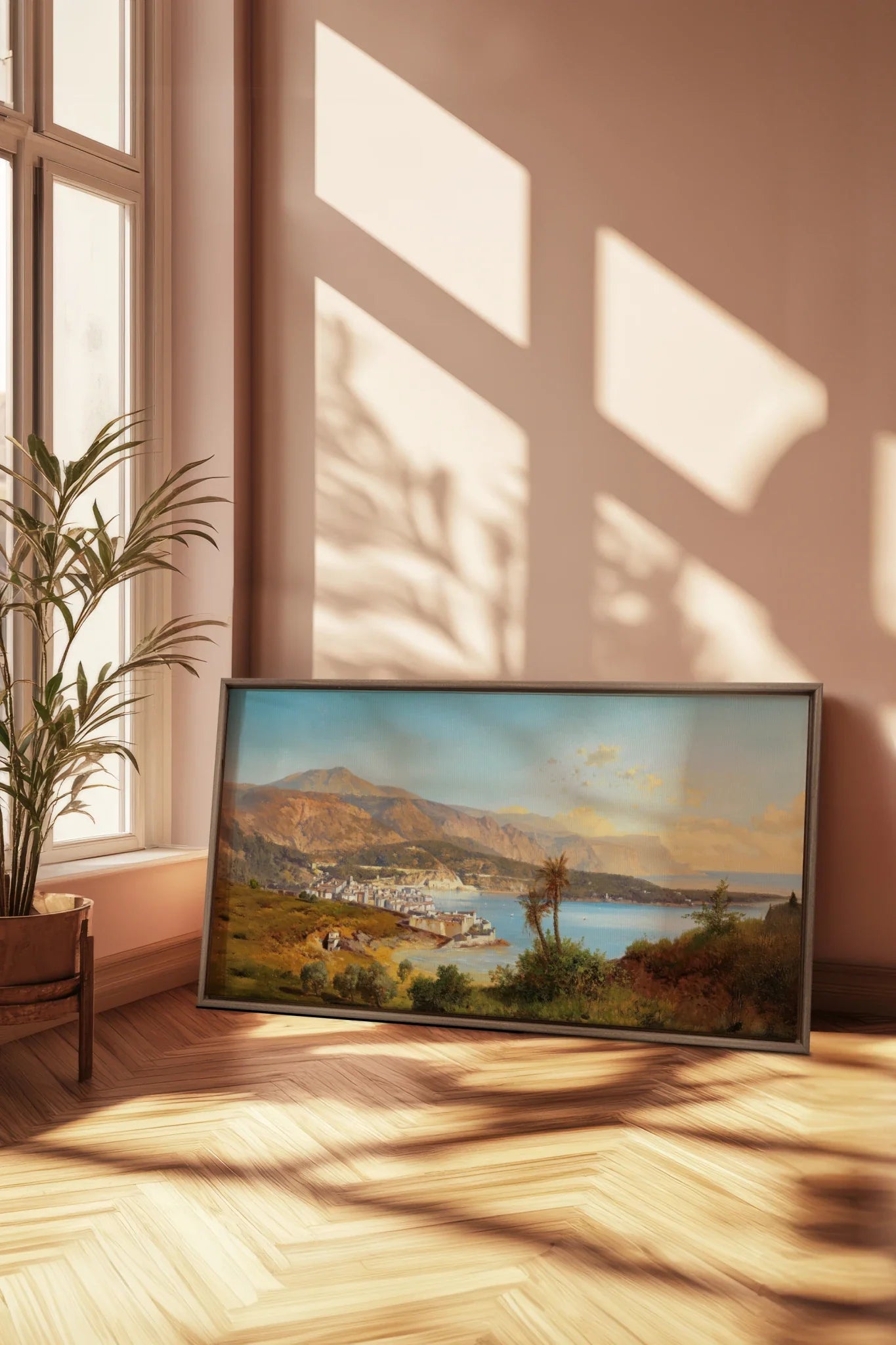 GOLDEN BAY, Oeuvre sur toile étirée, encadré Brun Chêne
