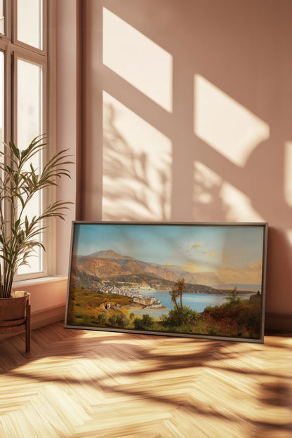 GOLDEN BAY, Oeuvre sur toile étirée, encadré Brun Chêne