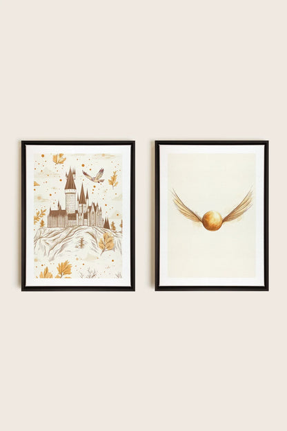 OLEKA CANVAS - GOLDEN WINGS DUO, 2 Oeuvres sur toile étirée, encadré Noir