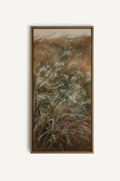 HERBES FOLLES toile étirée encadré brun chêne