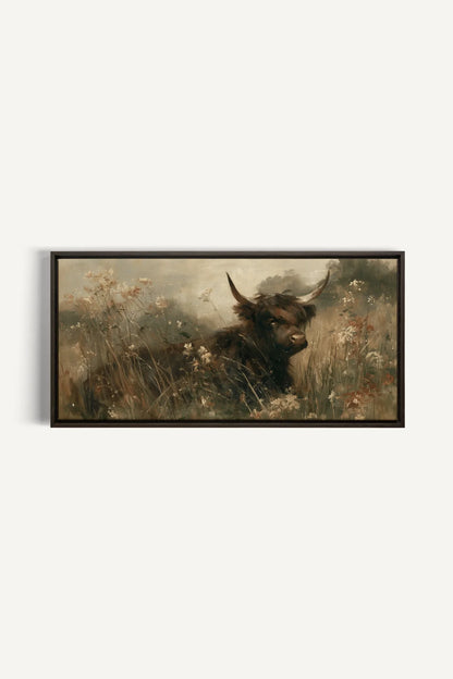 HIGHLAND BLOOM toile étirée encadré brun noyer