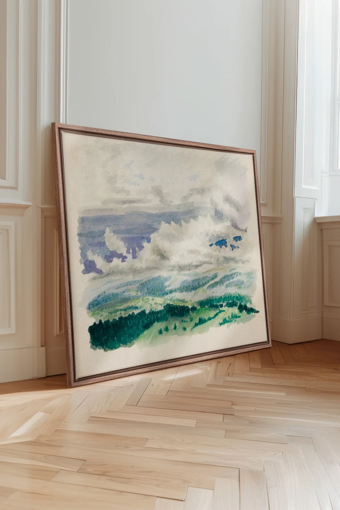 HILLS IN HUSH, Oeuvre sur toile étirée, encadré Brun Chêne