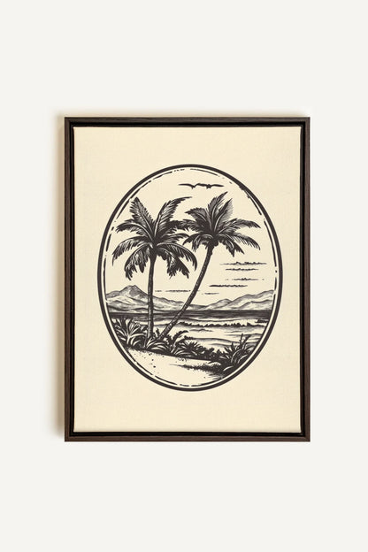 ISLAND ESCAPE, Artwork on stretched canvas, framed in Walnut Brown