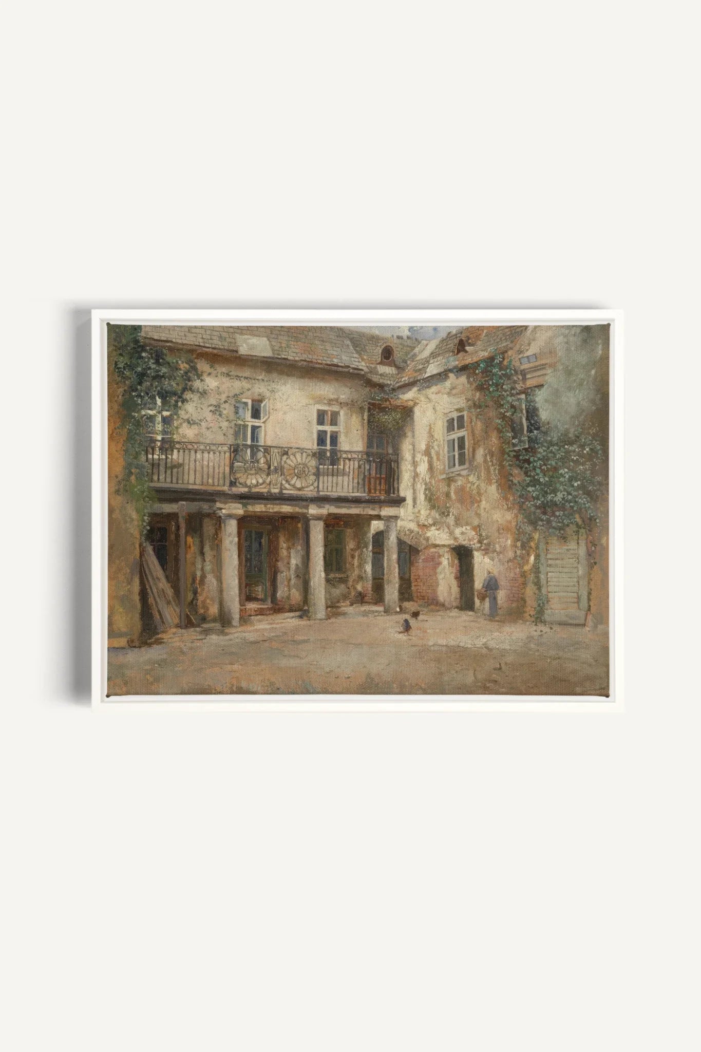 LA COUR PAISIBLE, Oeuvre sur toile étirée, encadré Blanc