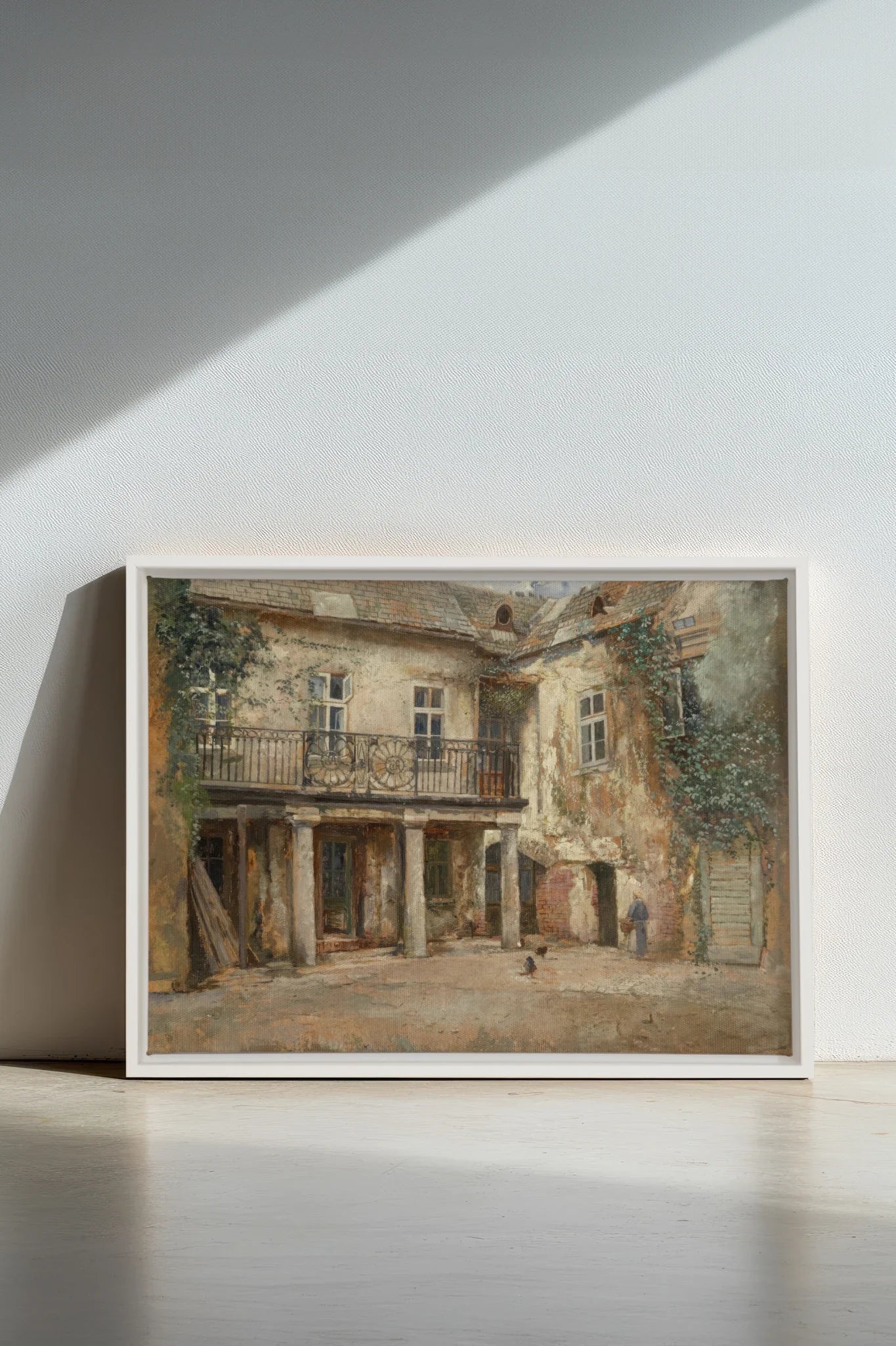 LA COUR PAISIBLE, Oeuvre sur toile étirée, encadré Blanc