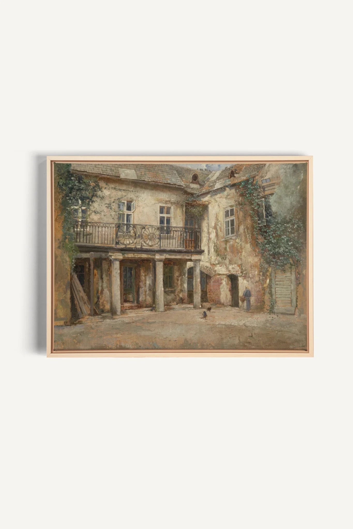 LA COUR PAISIBLE, Oeuvre sur toile étirée, encadré Naturel Clair