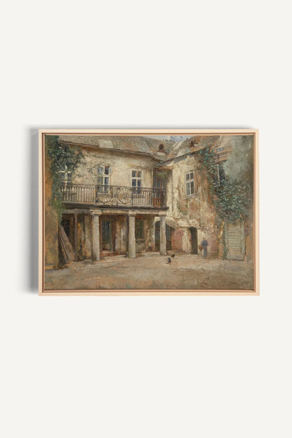 LA COUR PAISIBLE, Oeuvre sur toile étirée, encadré Naturel Clair