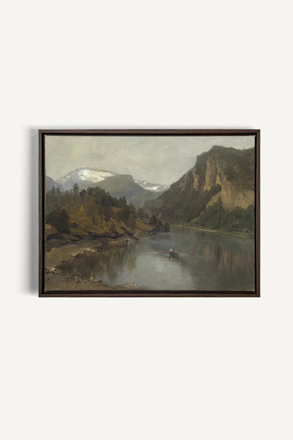 LAC MIROIR, Oeuvre sur toile étirée, encadré Brun Noyer