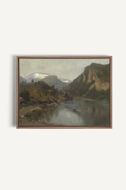 LAC MIROIR, Oeuvre sur toile étirée, encadré Brun Chêne