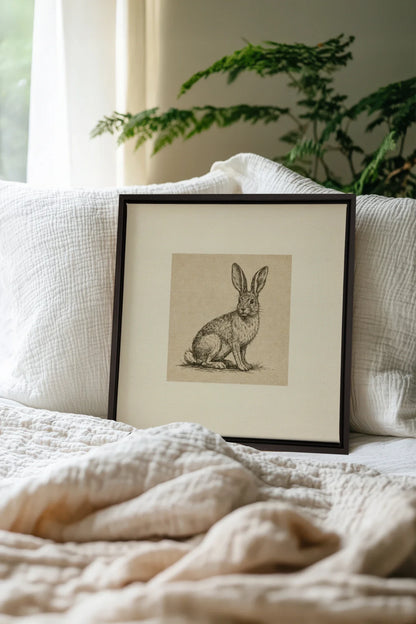 LAPIN DE LIN, Oeuvre sur toile étirée, encadré Noir