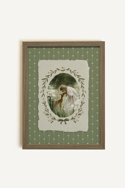 LA RENCONTRE, Oeuvre sur toile rigide, encadré brun chêne