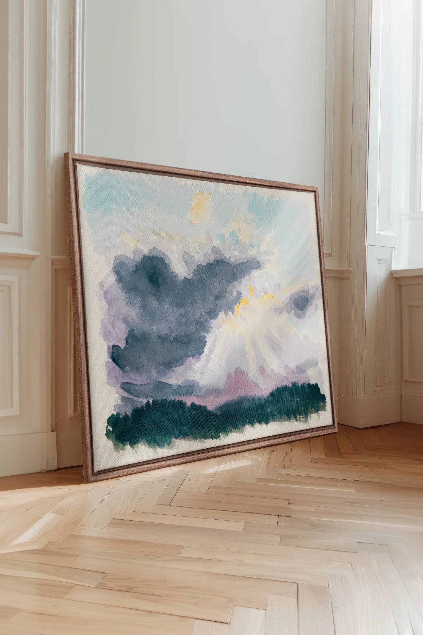 LAVENDER STORM, Work on stretched canvas, framed Oak Brown