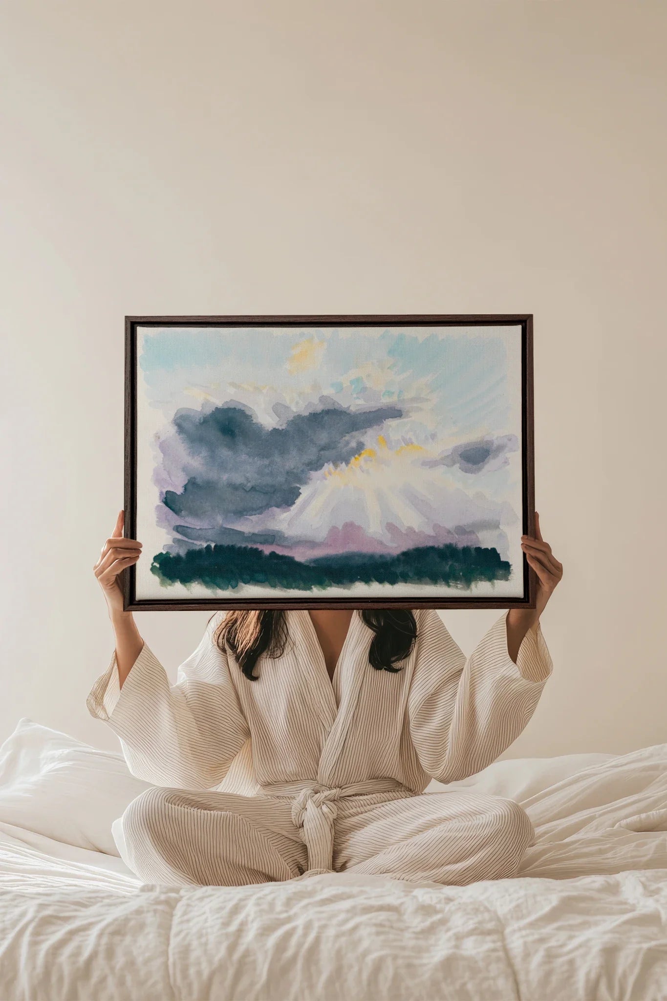 LAVENDER STORM, Work on stretched canvas, framed Walnut Brown