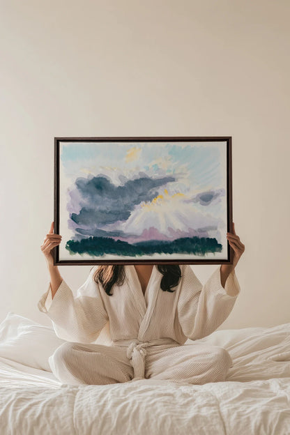LAVENDER STORM, Work on stretched canvas, framed Walnut Brown
