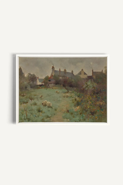 LE JARDIN DES PRÉS, Oeuvre sur toile étirée, encadré Blanc