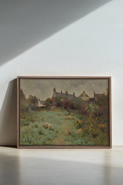 LE JARDIN DES PRÉS, Oeuvre sur toile étirée, encadré Brun Chêne