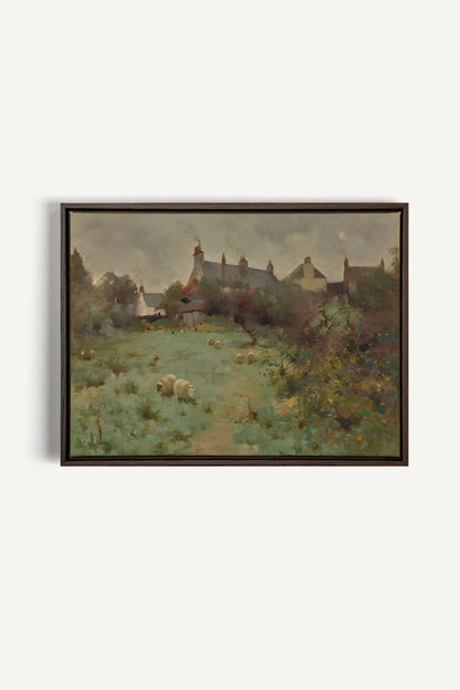 LE JARDIN DES PRÉS, Oeuvre sur toile étirée, encadré Brun Noyer