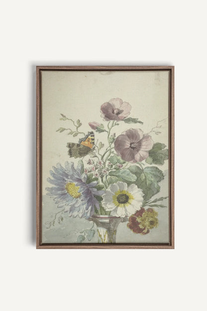 LE JARDIN PAPILLON, Oeuvre sur toile étirée, encadré Brun Chêne