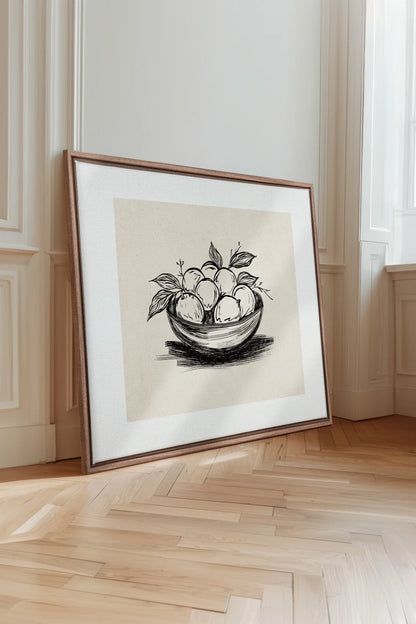 LEMON SKETCH, Oeuvre sur toile étirée, encadré Brun Chêne