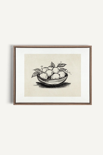 LEMON SKETCH, Oeuvre sur toile étirée, encadré Brun Chêne