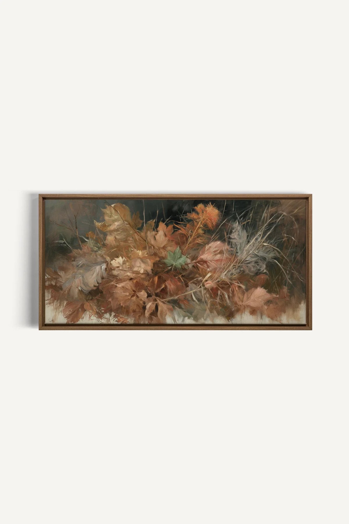 LES DERNIÈRES FEUILLES toile étirée encadré brun chêne