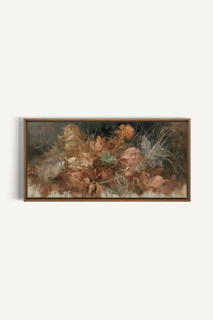 LES DERNIÈRES FEUILLES toile étirée encadré brun chêne