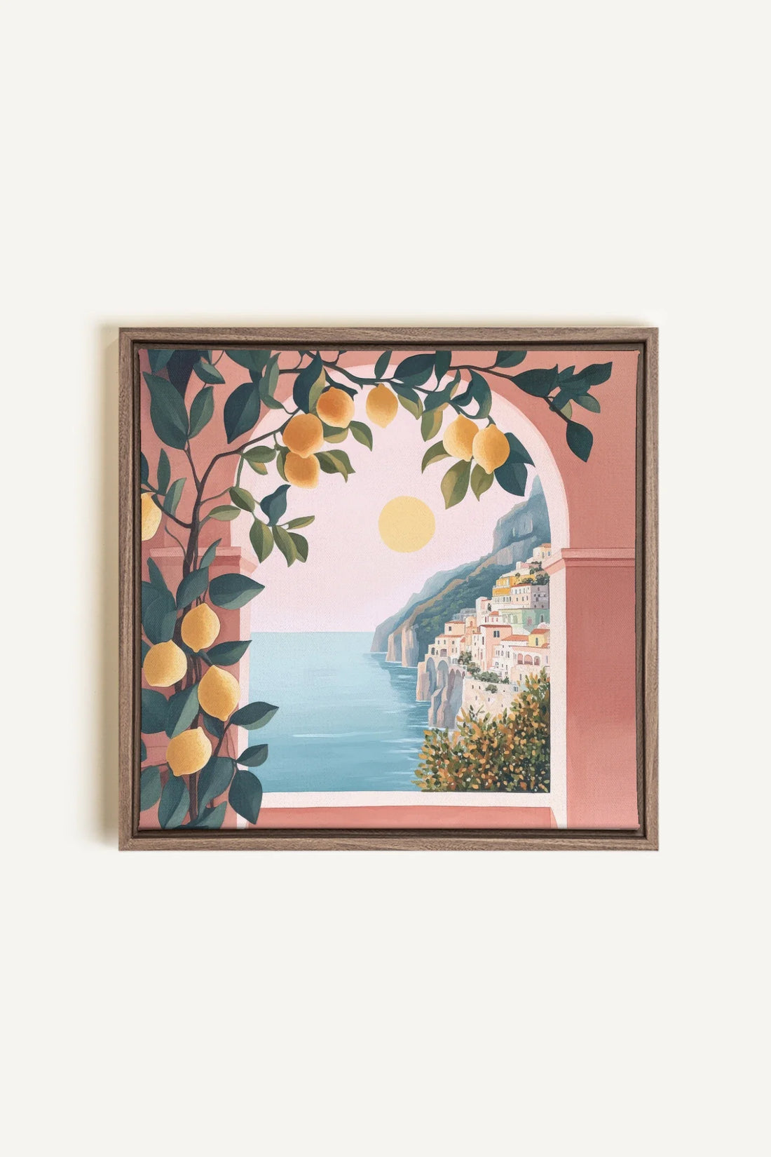 LIMONADE ROSE, Oeuvre sur toile étirée, encadré Brun Chêne