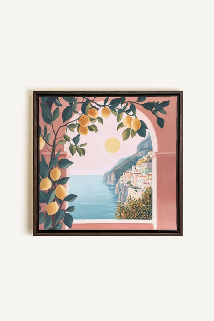 OLEKA CANVAS - LIMONADE ROSE, Oeuvre sur toile étirée, encadré Brun Noyer