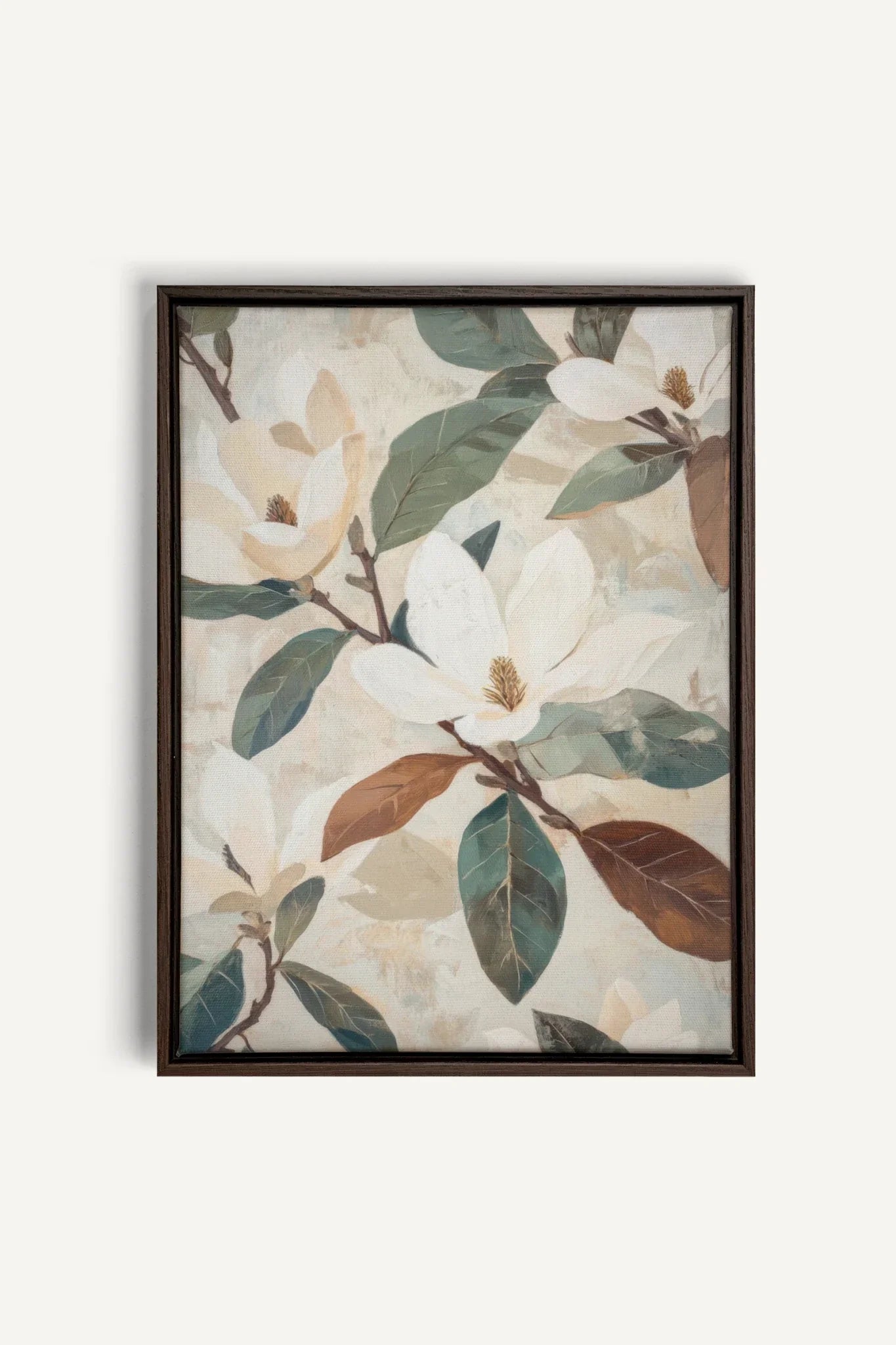OLEKA CANVAS - MAGNOLIA BLOOMS, Oeuvre sur toile étirée, encadré Brun Noyer