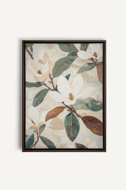 OLEKA CANVAS - MAGNOLIA BLOOMS, Oeuvre sur toile étirée, encadré Brun Noyer
