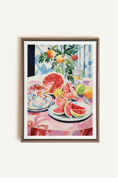 OLEKA CANVAS - MELON OASIS HARVEST, Oeuvre sur toile étirée, encadré Brun Chêne
