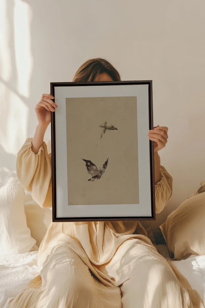 MISTY WINGS, Oeuvre sur toile étirée, encadré Brun Noyer