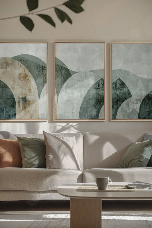 GREEN ELEGANCE TRIO (3 works on stretched canvas)