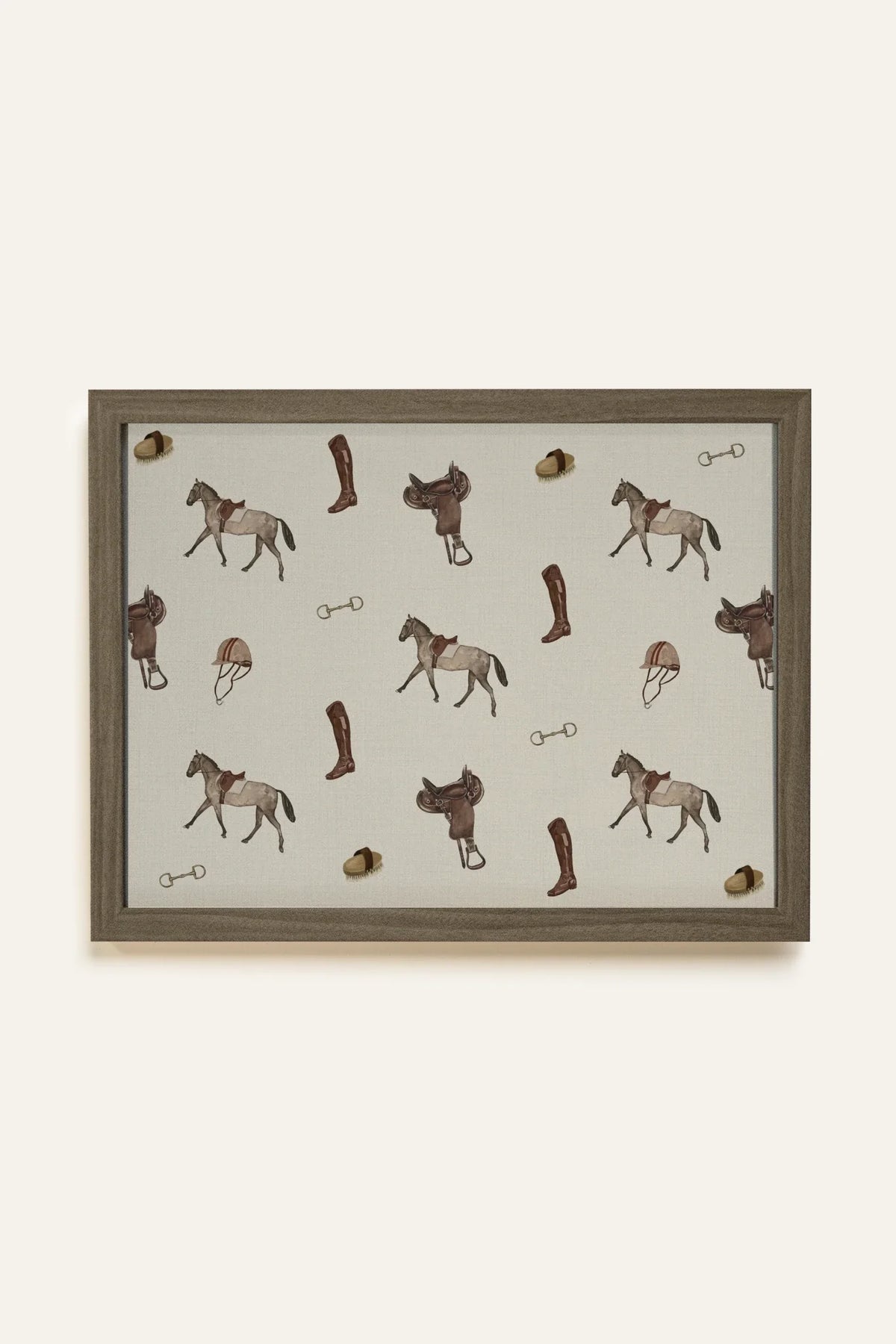 MOTIF ÉQUESTRE, Oeuvre sur toile rigide, encadré brun chêne