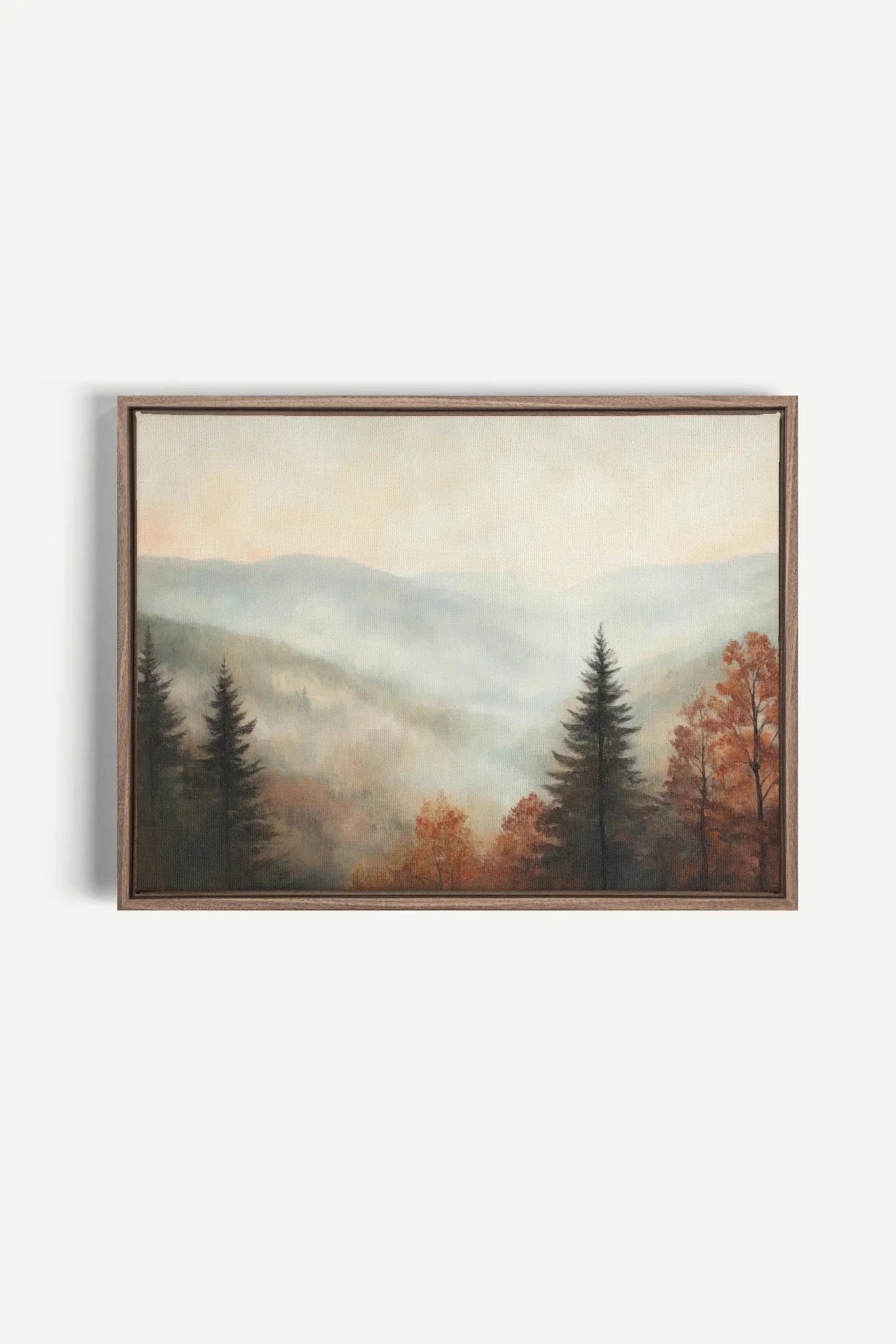 OLEKA CANVAS - MOUNTAIN MORNING, Oeuvre sur toile étirée, encadré Brun Chêne
