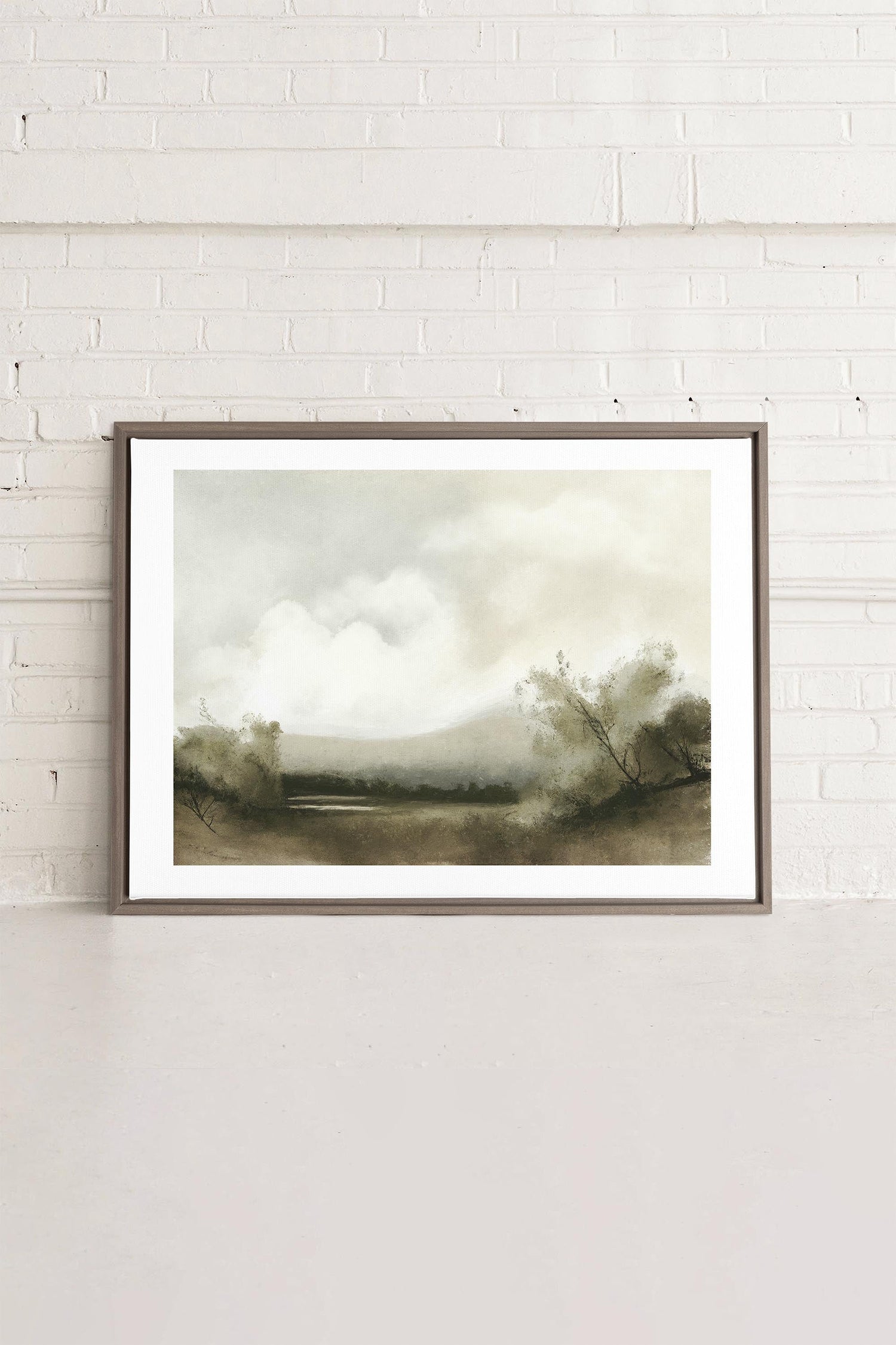 Misty morning, Artwork on stretched canvas, framed in Brown Oak