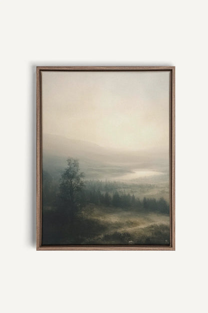 NORTHERN QUIET, Work on stretched canvas, framed Oak Brown