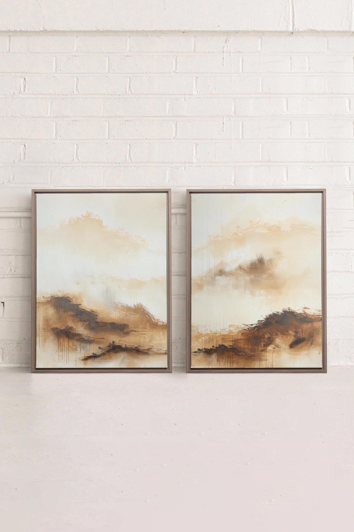 AMBER WAVES DUO, 2 Oeuvres sur toile étirée, encadré Brun Chêne