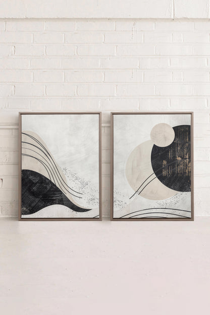 OLEKA CANVAS - MINIMALIST UNIVERSE DUO, 2 Oeuvres sur toile étirée, encadré Brun Chêne