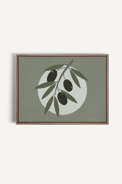 OLEKA CANVAS - OLIVE MOON, Oeuvre sur toile étirée, encadré Brun Chêne