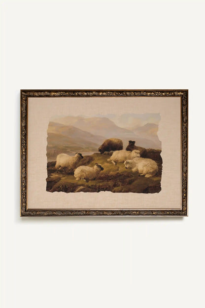 PASTORAL REST, Artwork on stretched canvas, framed Vintage Bronze