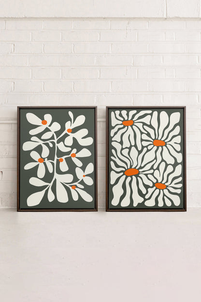 OLEKA CANVAS - PÉTALES EN FUSION, 2 Oeuvres sur toile étirée, encadré Brun Noyer