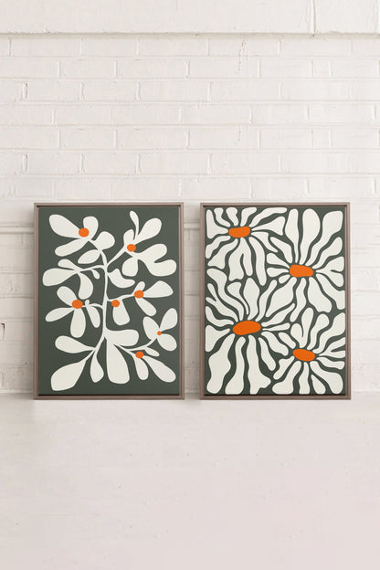 OLEKA CANVAS - PÉTALES EN FUSION, 2 Oeuvres sur toile étirée, encadré Brun Chêne
