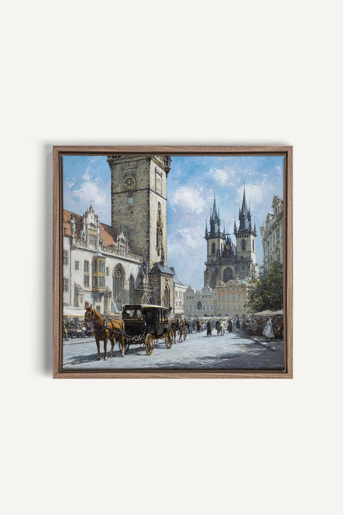PLACE DU TEMPS, Artwork on stretched canvas, framed in Brown Oak