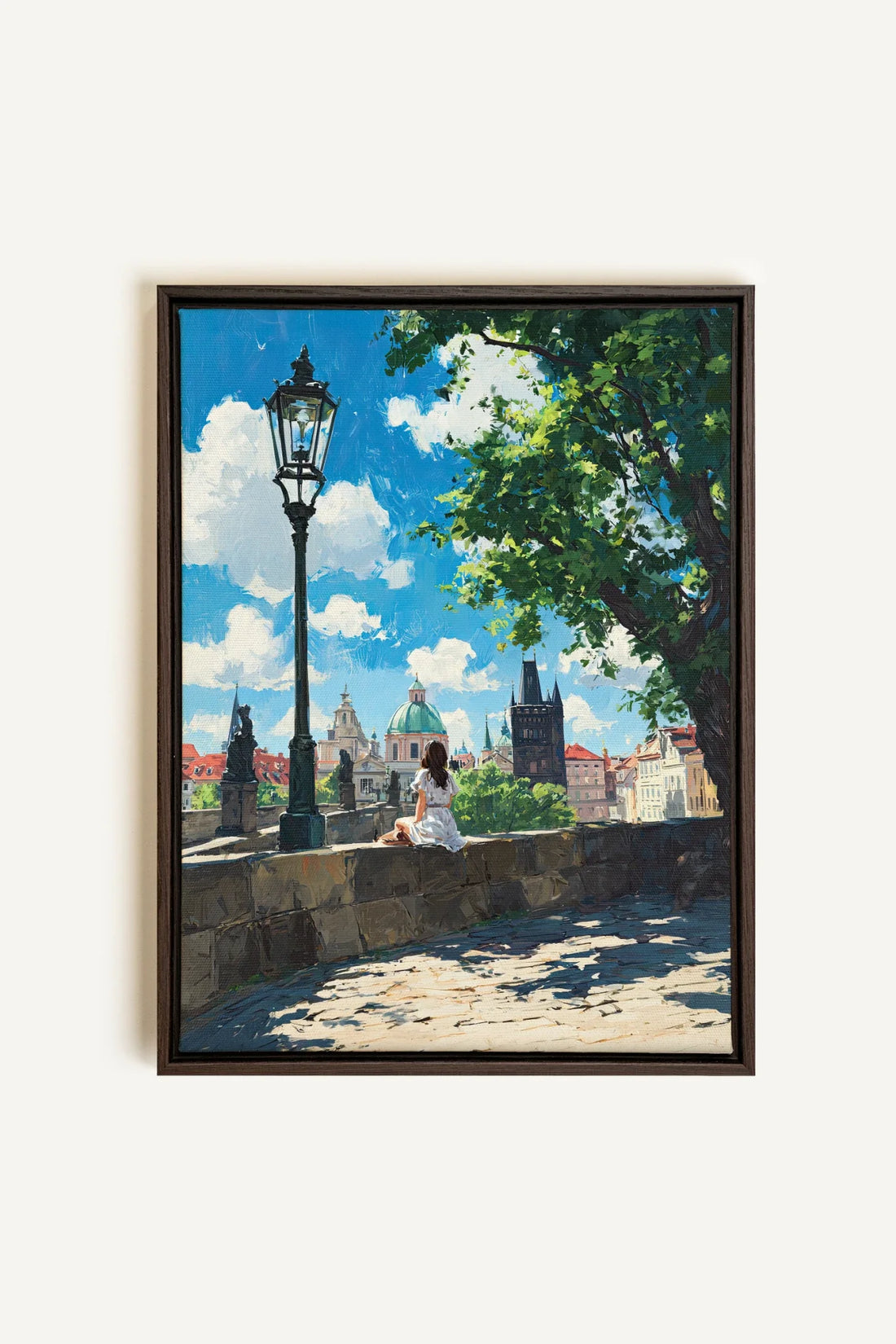 PRAGUE REVERIE, Oeuvre sur toile étirée, encadré Brun Noyer