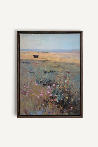RAINBOW FIELD, Artwork on stretched canvas, framed in Walnut Brown