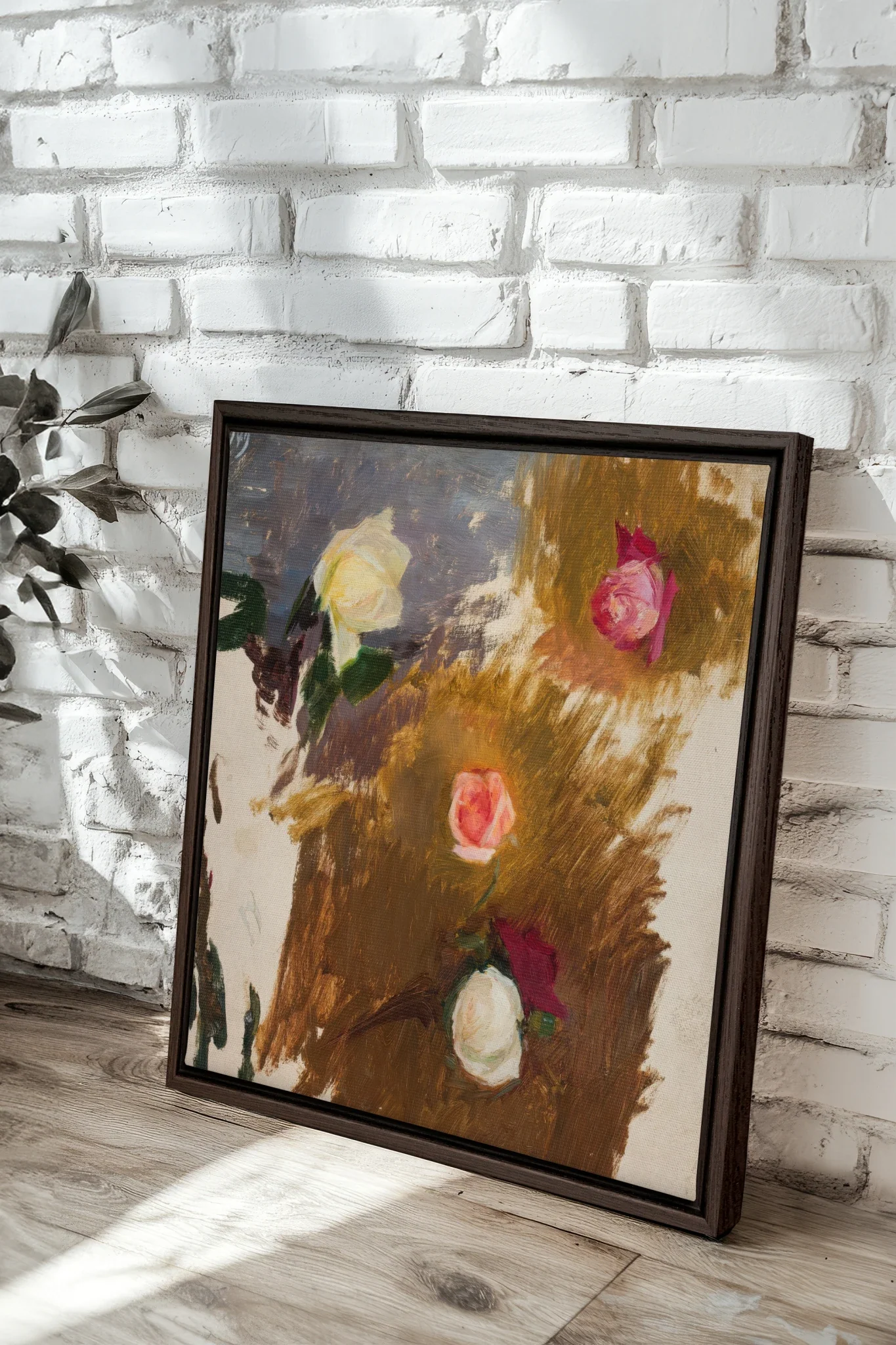 RAW FLORALS, Oeuvre sur toile étirée, encadré Brun Noyer