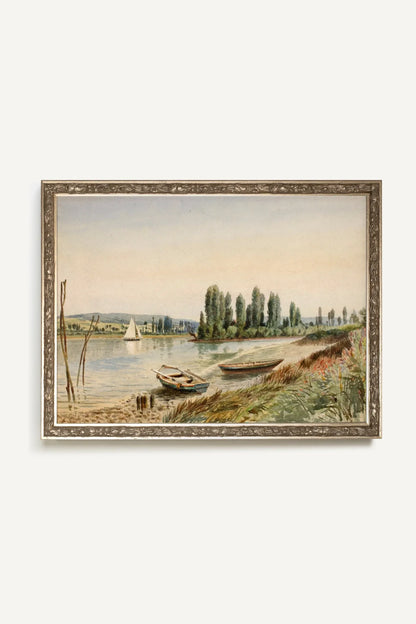 RIVES PAISIBLES, Artwork on rigid canvas, framed Vintage Silver
