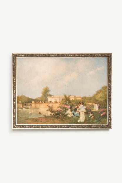 ROSE ET DENTELLE, Oeuvre sur toile rigide, encadré Vintage Argent