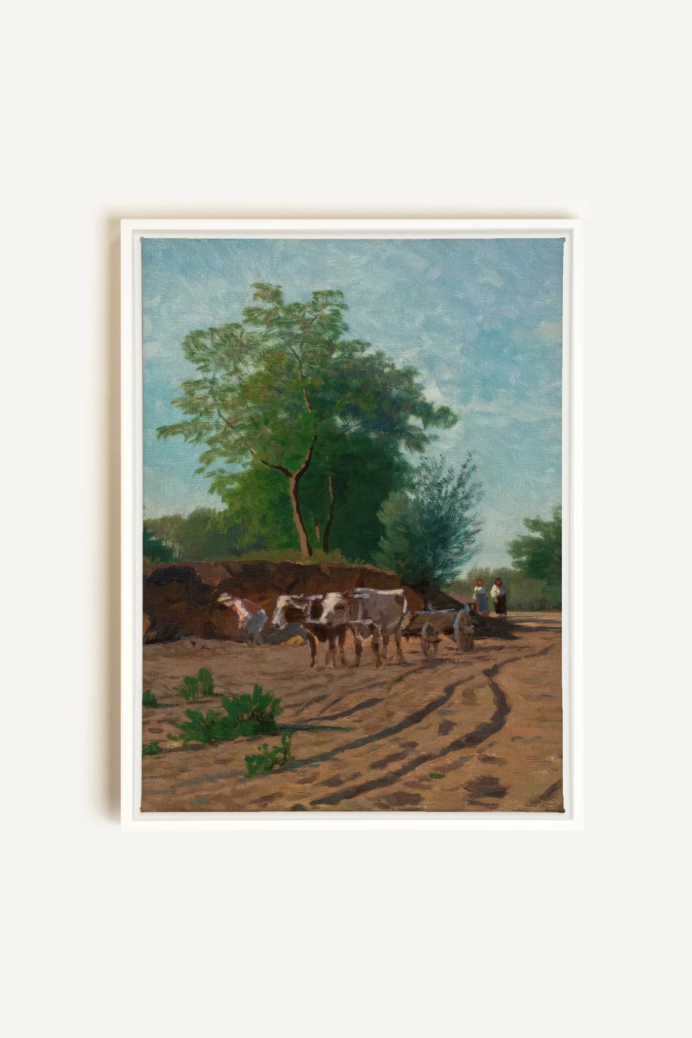 ROUTE DU VILLAGE, Oeuvre sur toile étirée, encadré Blanc